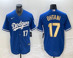 Nike Los Angeles Dodgers #17 Shohei Ohtani Blue Gold name White 17 in front Authentic Stitched MLB Jersey