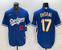 Nike Los Angeles Dodgers #17 Shohei Ohtani Blue Gold name red 17 in front Authentic Stitched MLB Jersey