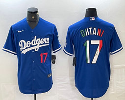Nike Los Angeles Dodgers #17 Shohei Ohtani Blue Throwback Typeface Red 17 front Authentic Stitched MLB Jersey