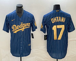 Nike Los Angeles Dodgers #17 Shohei Ohtani Blue White stripe Gold Name Stitched MLB Jersey