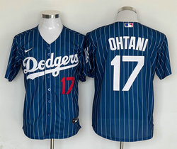 Nike Los Angeles Dodgers #17 Shohei Ohtani Blue White stripe Red #17 on front Game Stitched MLB Jersey