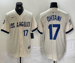 Nike Los Angeles Dodgers #17 Shohei Ohtani Cream 2024 City 17 Front Game Authentic Stitched MLB Jersey