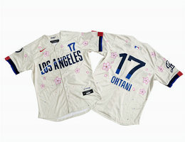 Nike Los Angeles Dodgers #17 Shohei Ohtani Cream Tokyo Series Blue sleeves Limited MLB Jersey