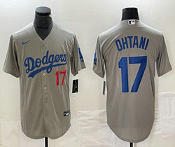 Nike Los Angeles Dodgers #17 Shohei Ohtani Gray #17 in front Game Authentic Stitched MLB Jersey