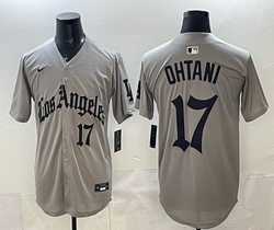 Nike Los Angeles Dodgers #17 Shohei Ohtani Grey Gothic Style LA Baseball Jersey