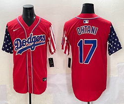 Nike Los Angeles Dodgers #17 Shohei Ohtani Red flag edge of the number is white Joint Jersey