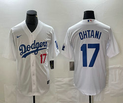 Nike Los Angeles Dodgers #17 Shohei Ohtani White #17 in front Game Authentic Stitched MLB Jersey