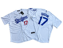 Nike Los Angeles Dodgers #17 Shohei Ohtani White 17 in front Game Authentic Stitched MLB Jersey