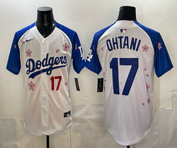 Nike Los Angeles Dodgers #17 Shohei Ohtani White Blue Arm Tokyo MLB Jersey