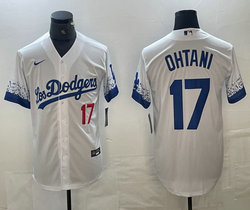 Nike Los Angeles Dodgers #17 Shohei Ohtani White City Red #17 on front Game Authentic Stitched MLB Jersey
