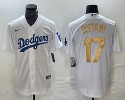 Nike Los Angeles Dodgers #17 Shohei Ohtani White Gold name Authentic Stitched MLB Jersey