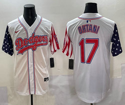 Nike Los Angeles Dodgers #17 Shohei Ohtani White flag Red Number Joint MLB Jersey