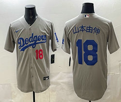 Nike Los Angeles Dodgers #18 山本由伸 Gray 18 Front Dodgers Stitched Baseball Jersey