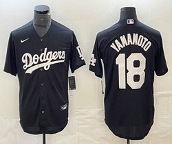 Nike Los Angeles Dodgers #18 Yoshinobu Yamamoto Black Game Stitched Baseball Jersey