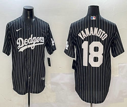 Nike Los Angeles Dodgers #18 Yoshinobu Yamamoto Black White stripe Joint Stitched MLB Jersey