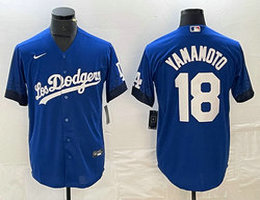 Nike Los Angeles Dodgers #18 Yoshinobu Yamamoto Blue City Game Stitched Baseball Jersey