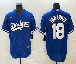 Nike Los Angeles Dodgers #18 Yoshinobu Yamamoto Blue Game Stitched Baseball Jersey