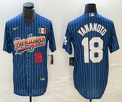 Nike Los Angeles Dodgers #18 Yoshinobu Yamamoto Blue Throwbalck With red 18 Mexico Jersey