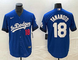 Nike Los Angeles Dodgers #18 Yoshinobu Yamamoto Blue With 18 City Game Stitched Baseball Jersey