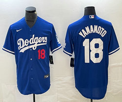 Nike Los Angeles Dodgers #18 Yoshinobu Yamamoto Blue With red 18 Game Stitched Baseball Jersey