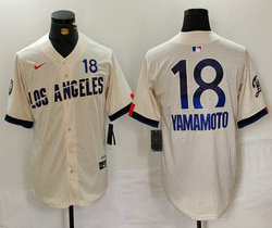 Nike Los Angeles Dodgers #18 Yoshinobu Yamamoto Cream 2024 City The number is above the name Jersey
