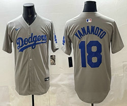 Nike Los Angeles Dodgers #18 Yoshinobu Yamamoto Gray Dodgers Stitched Baseball Jersey