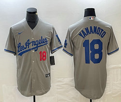 Nike Los Angeles Dodgers #18 Yoshinobu Yamamoto Gray Los Angeles #18 on front Game Stitched Baseball Jersey