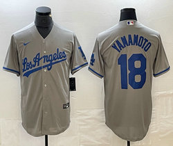 Nike Los Angeles Dodgers #18 Yoshinobu Yamamoto Gray Los Angeles Game Stitched Baseball Jersey