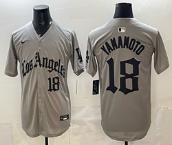Nike Los Angeles Dodgers #18 Yoshinobu Yamamoto Grey Gothic Style LA Baseball Jersey