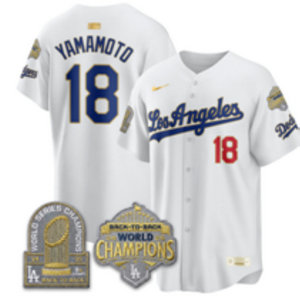 Nike Los Angeles Dodgers #18 Yoshinobu Yamamoto White 2026 Gold Collection 9x & B2B Champs Patch Jersey