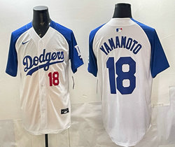 Nike Los Angeles Dodgers #18 Yoshinobu Yamamoto White Blue Arm MLB Jersey