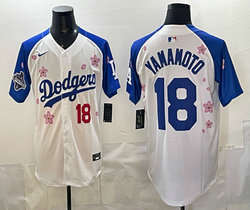Nike Los Angeles Dodgers #18 Yoshinobu Yamamoto White Blue Arm Tokyo MLB Jersey