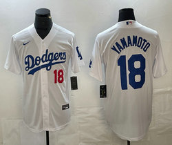 Nike Los Angeles Dodgers #18 Yoshinobu Yamamoto White With 18 Game Stitched Baseball Jersey