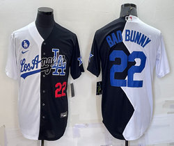 Nike Los Angeles Dodgers #22 Bad Bunny Black and White Red 22 in front Game Stitched MLB Jersey