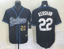 Nike Los Angeles Dodgers #22 Clayton Kershaw Black Gold #22 Front Joint Name Game Authentic Stitched MLB Jersey