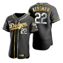 Nike Los Angeles Dodgers #22 Clayton Kershaw Black Golden 2020 World Series Champions Jersey