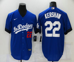 Nike Los Angeles Dodgers #22 Clayton Kershaw Blue 2021 City number in front Game Authentic Stitched MLB Jersey