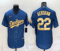 Nike Los Angeles Dodgers #22 Clayton Kershaw Blue Gold Number Throwback Authentic Stitched MLB jersey