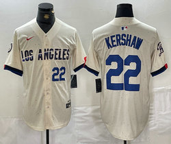 Nike Los Angeles Dodgers #22 Clayton Kershaw Cream 2024 City 22 Front Game Authentic Stitched MLB Jersey
