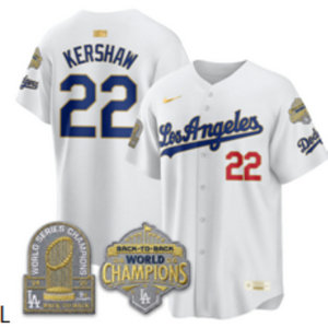 Nike Los Angeles Dodgers #22 Clayton Kershaw White 2026 Gold Collection 9x & B2B Champs Patch Jersey