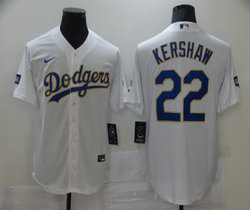 Nike Los Angeles Dodgers #22 Clayton Kershaw White Gold Blue Number Champions Game Authentic Stitched MLB Jersey