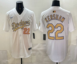 Nike Los Angeles Dodgers #22 Clayton Kershaw White Golden number Stitched MLB Jerseys