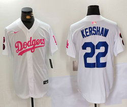 Nike Los Angeles Dodgers #22 Clayton Kershaw White Pink Joint Authentic Stitched MLB Jersey