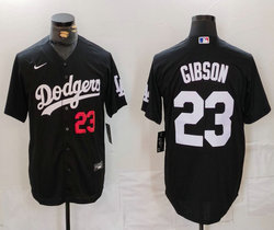 Nike Los Angeles Dodgers #23 Kirk Gibson Black Game 23 front Authentic Stitched MLB Jersey