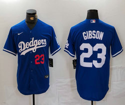 Nike Los Angeles Dodgers #23 Kirk Gibson Blue Game 23 front Authentic Stitched MLB Jersey