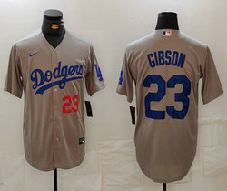 Nike Los Angeles Dodgers #23 Kirk Gibson Gray 23 front Game Authentic Stitched MLB Jersey