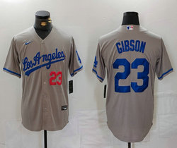 Nike Los Angeles Dodgers #23 Kirk Gibson Gray Game 23 front Los Angeles Authentic Stitched MLB Jersey