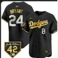 Nike Los Angeles Dodgers #24 Kobe Bryant Black Gold Number Authentic Stitched MLB Jersey