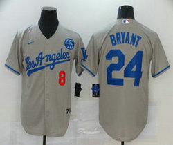 Nike Los Angeles Dodgers #24 Kobe bryant #8 Gray Game Authentic Stitched MLB Jersey