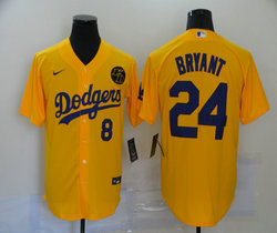Nike Los Angeles Dodgers #24 Kobe bryant #8 Yellow Game Authentic Stitched MLB Jersey